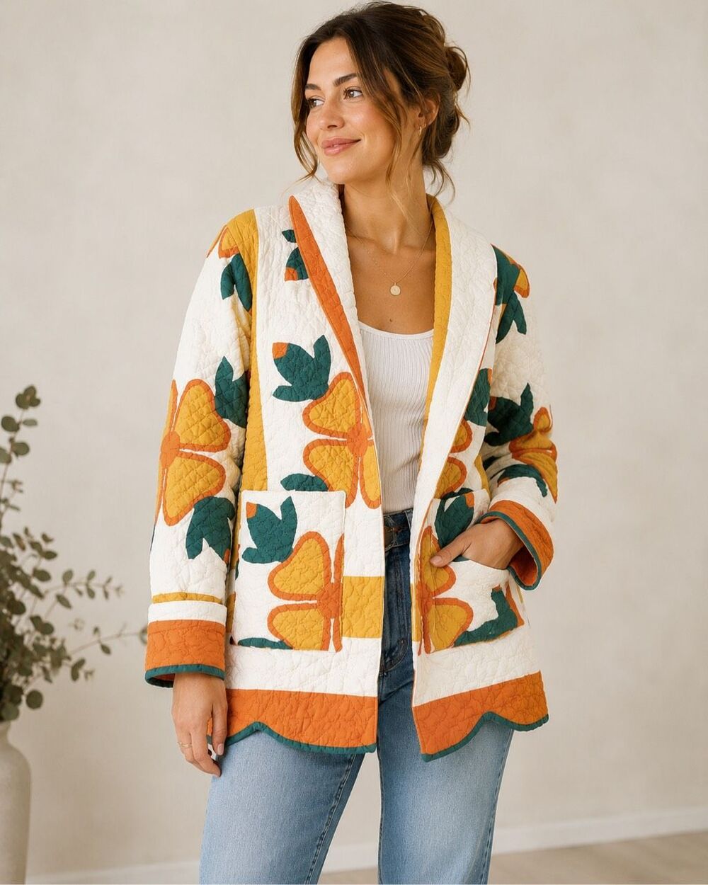 Parker Jean New York Quilted Butterfly Jacket Multicolor Cottagecore Large
